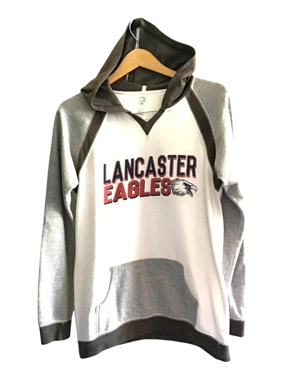 SINCE 1981- WOMENS WHITE//GREY KANGAROO POCKET PULL OVER HOODIE SIZE LARGE